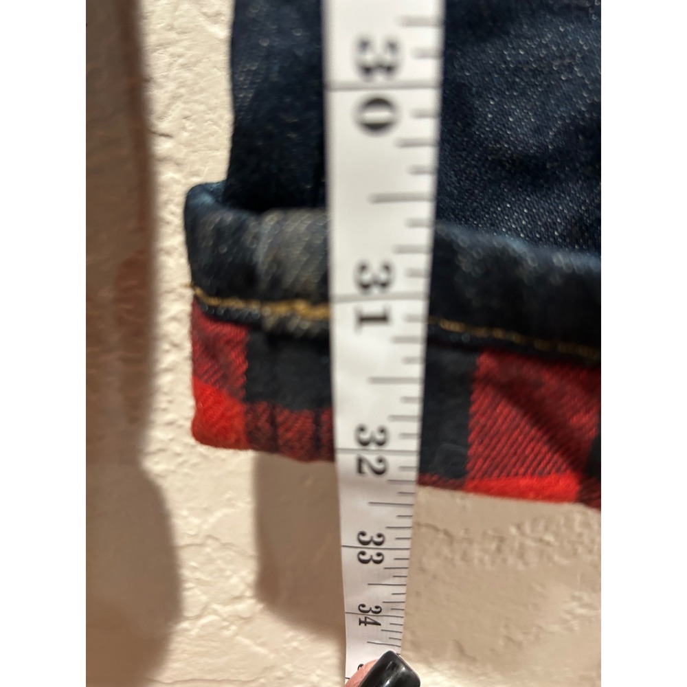 Carhartt Womens Loose Fit Flannel Lined Jeans Dark Wash Indigo 12 Tall Plaid - Picture 3 of 6